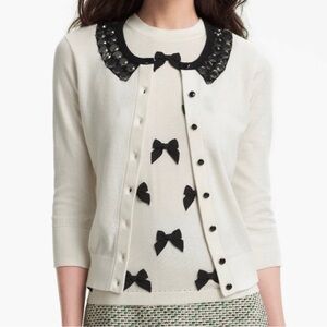 Kate Spade Kati silk cashmere Bejeweled Peter Pan Collar cardigan Size Small
